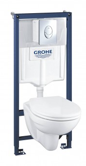 Система инсталляции GROHE QuickFix Solido 4 в 1, с подвесным унитазом и панелью смыва, хром