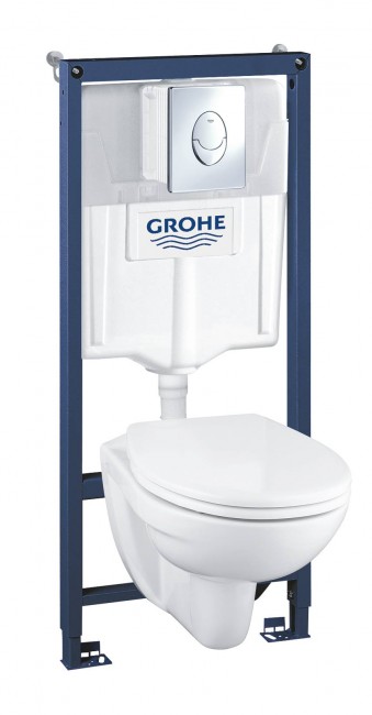Система инсталляции GROHE QuickFix Solido 4 в 1, с подвесным унитазом и панелью смыва, хром