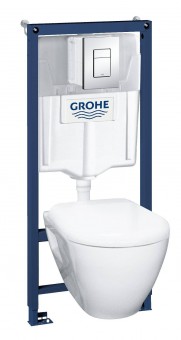 Система инсталляции, GROHE Solido, QuickFix, набор 5 в 1 с подвесным унитазом и панелью смыва Arena Cosmopolitan