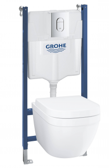 Система инсталляции, GROHE Solido Euro Ceramic, набор 5 в 1 с подвесным унитазом и панелью смыва Arena Cosmopolitan