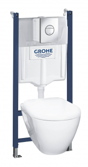 Набор инсталляция GROHE Solido с подвесным унитазом Serel и панелью смыва Nova Cosmopolitan, хром