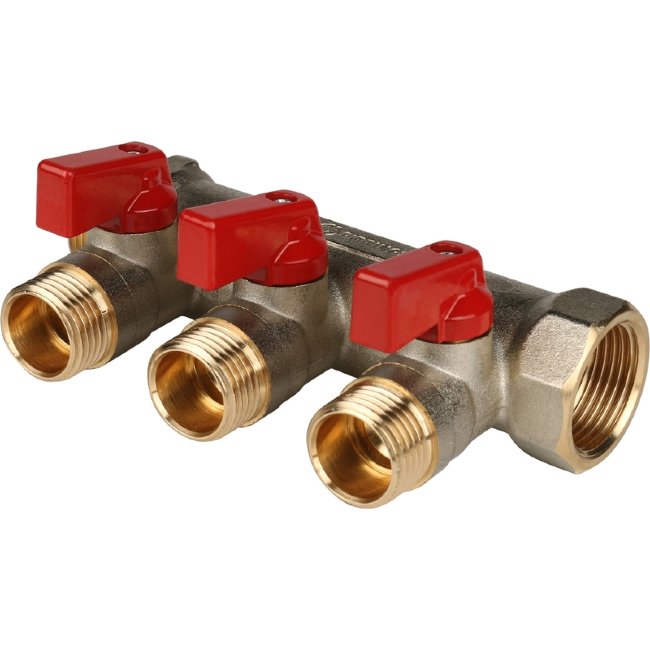 Коллектор 3 отвода с шаровыми кранами STOUT 3/4" 1/2" (красные ручки) (SMB 6200 341203) в Екатеринбурге